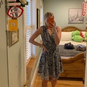 blue dress with white flowers